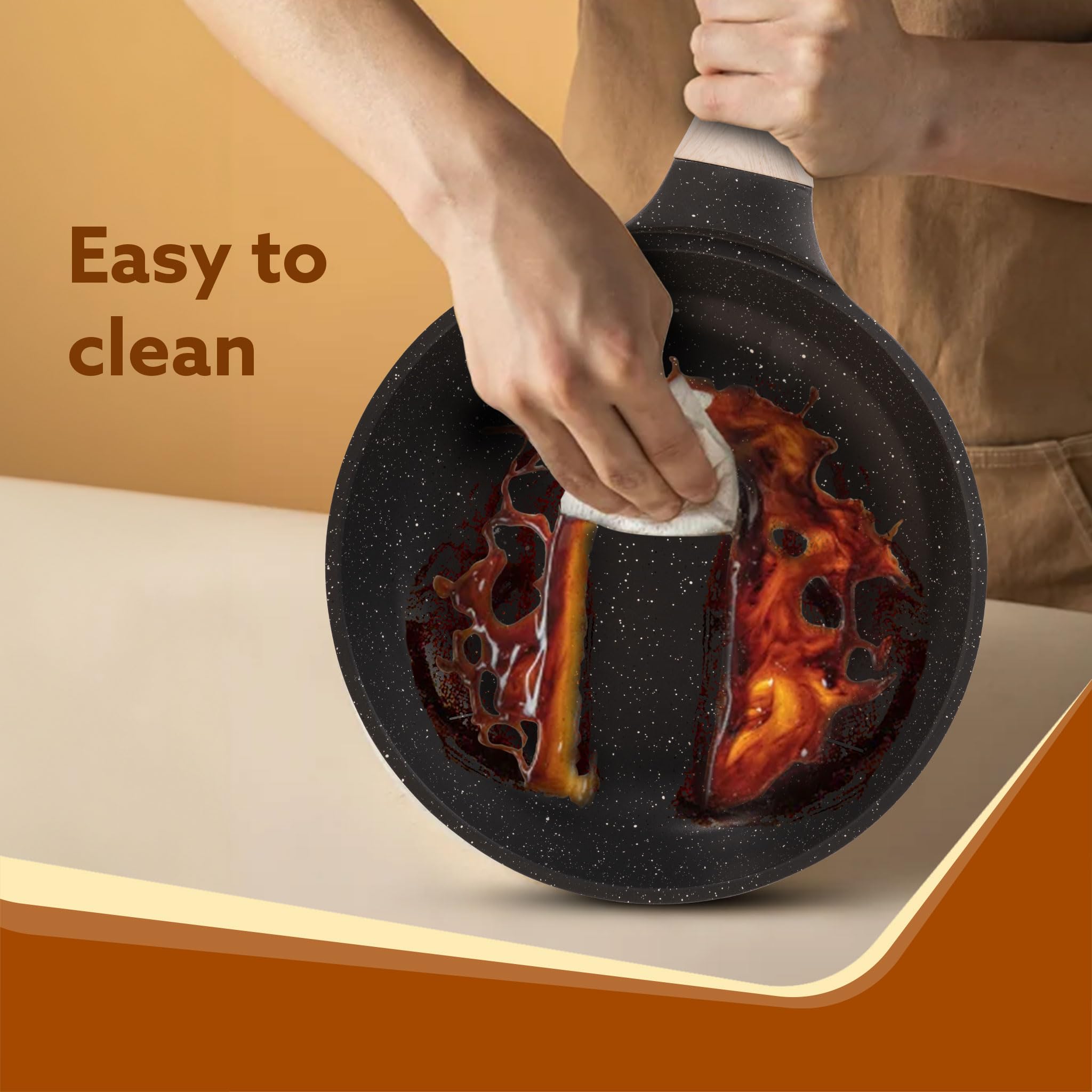 AGARO Imperial Granite Non Stick Cookware Set, 4pcs Cookware Set, 24cm Fry Pan & Casserole with Lid, 16cm Sauce pan with Lid, 28